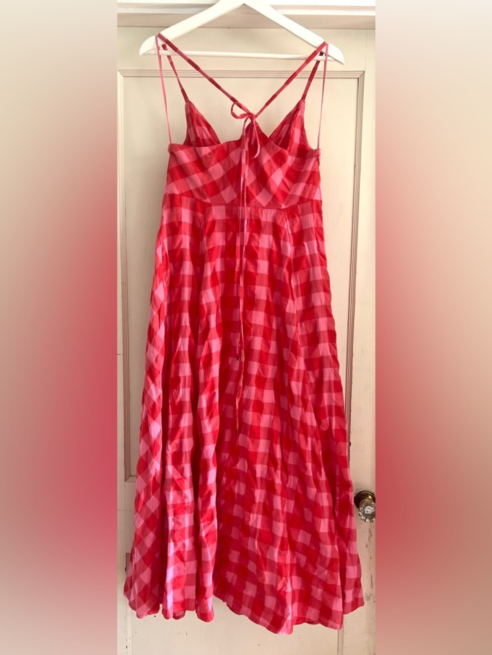 Free People Via Midi Dress In a Bohemian Red Gingham Print Size Small NWT - Picture 4 of 13